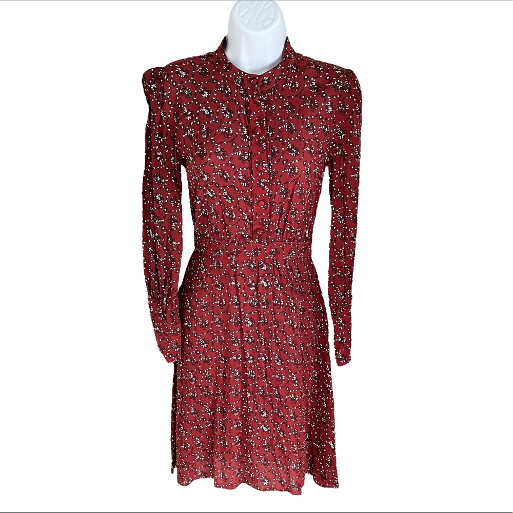 & Other Stories Red Printed Long-Sleeve Mini Dress
